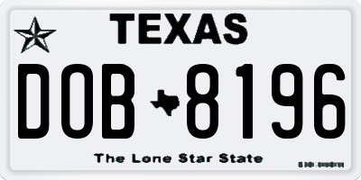 TX license plate DOB8196