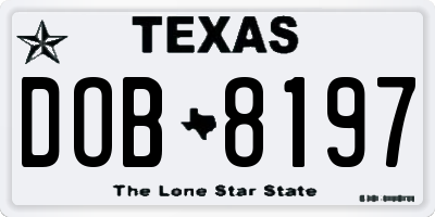 TX license plate DOB8197