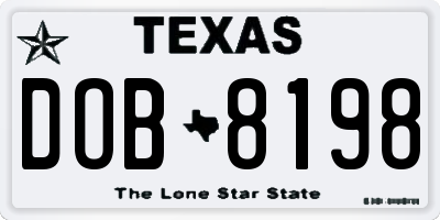 TX license plate DOB8198
