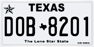 TX license plate DOB8201