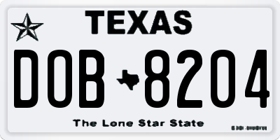 TX license plate DOB8204