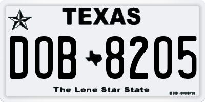 TX license plate DOB8205