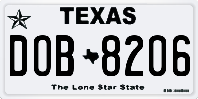 TX license plate DOB8206