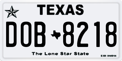 TX license plate DOB8218