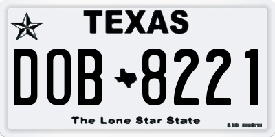 TX license plate DOB8221
