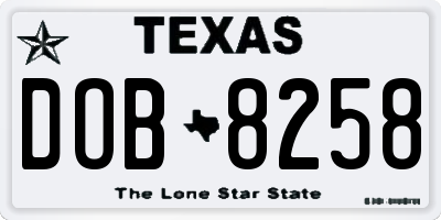 TX license plate DOB8258