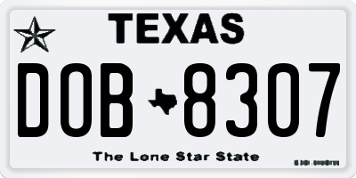 TX license plate DOB8307