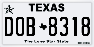 TX license plate DOB8318