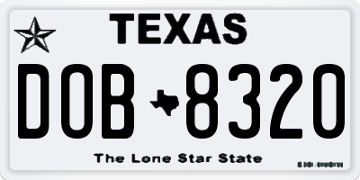 TX license plate DOB8320