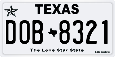 TX license plate DOB8321