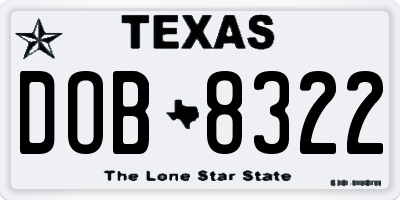 TX license plate DOB8322
