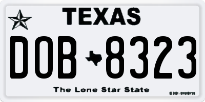 TX license plate DOB8323