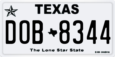 TX license plate DOB8344