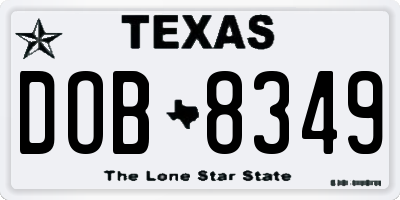 TX license plate DOB8349