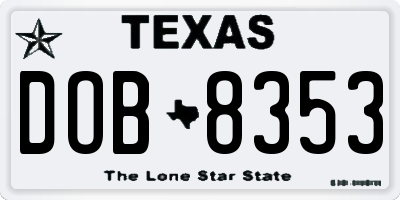 TX license plate DOB8353