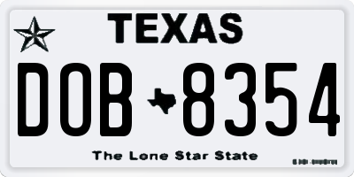 TX license plate DOB8354