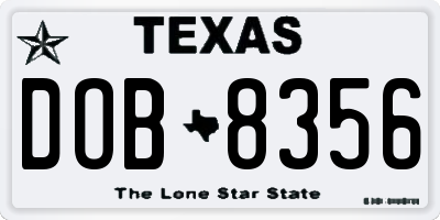 TX license plate DOB8356