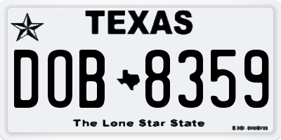 TX license plate DOB8359