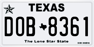 TX license plate DOB8361