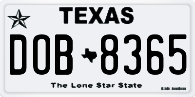 TX license plate DOB8365