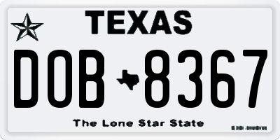 TX license plate DOB8367