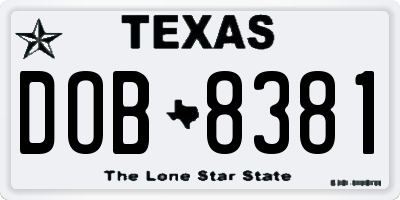 TX license plate DOB8381