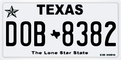 TX license plate DOB8382