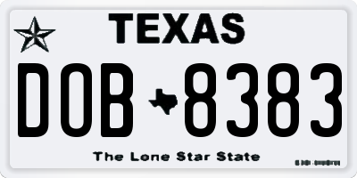 TX license plate DOB8383