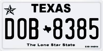 TX license plate DOB8385