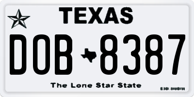 TX license plate DOB8387