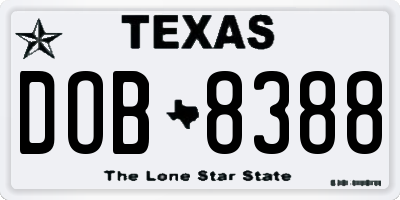TX license plate DOB8388