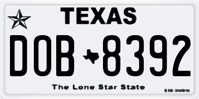 TX license plate DOB8392