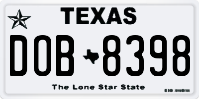 TX license plate DOB8398
