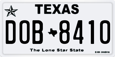 TX license plate DOB8410