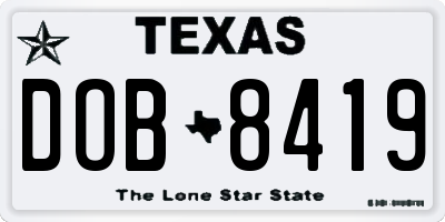 TX license plate DOB8419