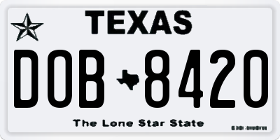 TX license plate DOB8420