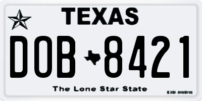 TX license plate DOB8421