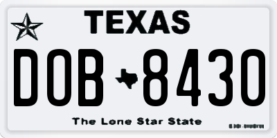 TX license plate DOB8430