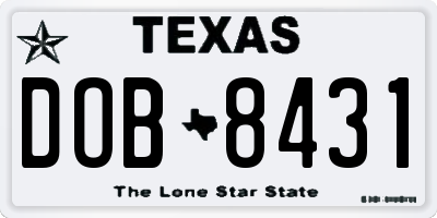 TX license plate DOB8431