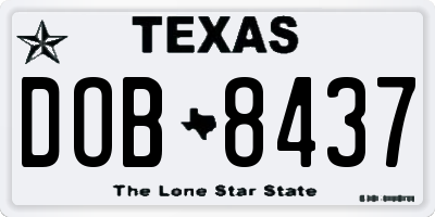 TX license plate DOB8437