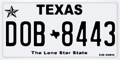 TX license plate DOB8443
