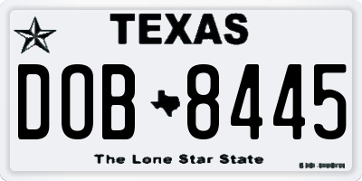 TX license plate DOB8445