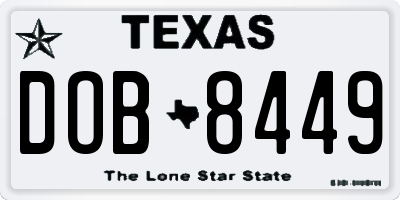 TX license plate DOB8449