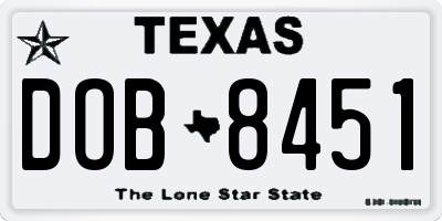 TX license plate DOB8451