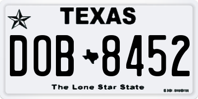 TX license plate DOB8452