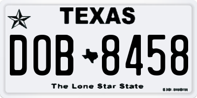 TX license plate DOB8458