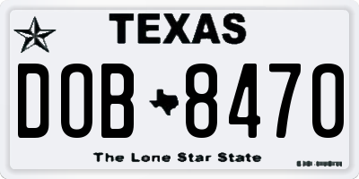 TX license plate DOB8470