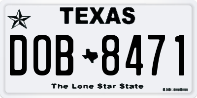 TX license plate DOB8471