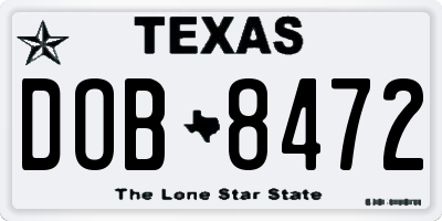 TX license plate DOB8472