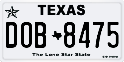 TX license plate DOB8475